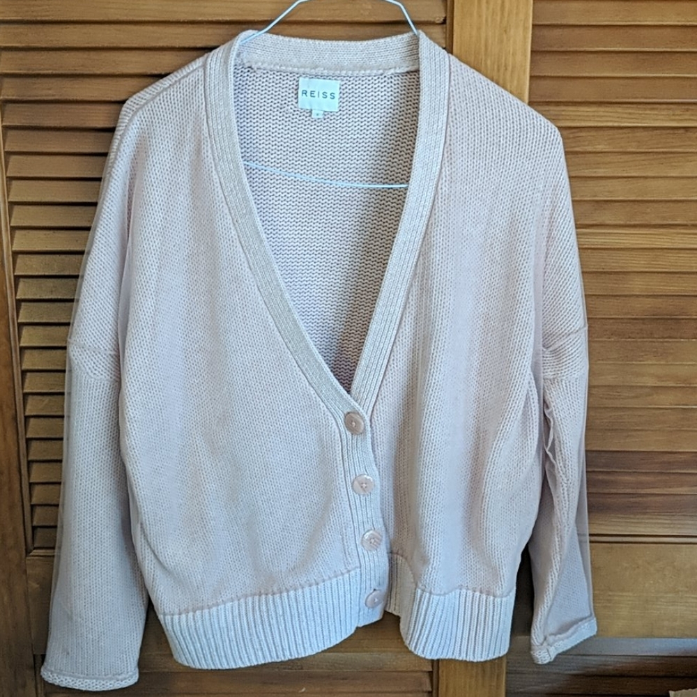 Reiss  Quinie Mesh Covered Cardigan Pink Sweater S